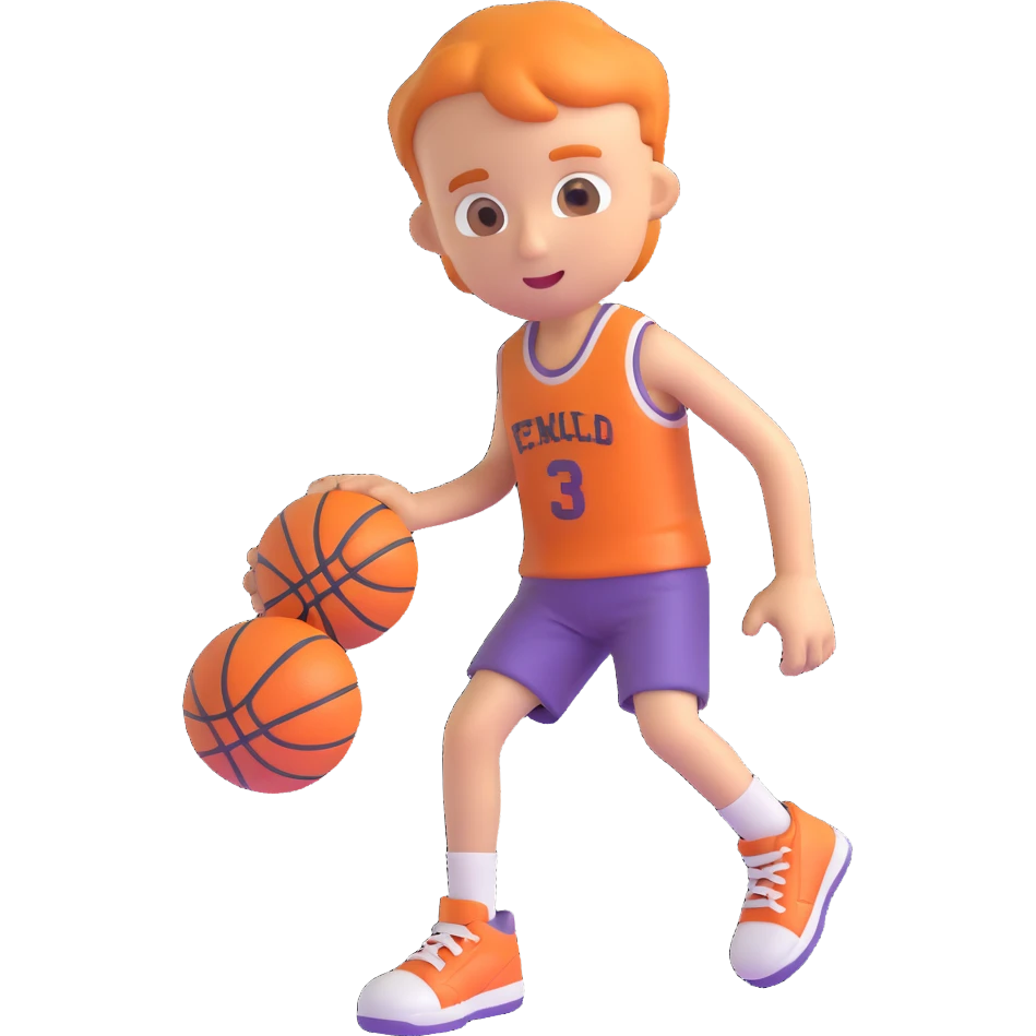 boy dribbling a basketball, 3D emoji style emoji