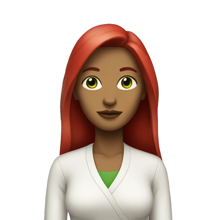 Light woman with long hair red with green eyes emoji