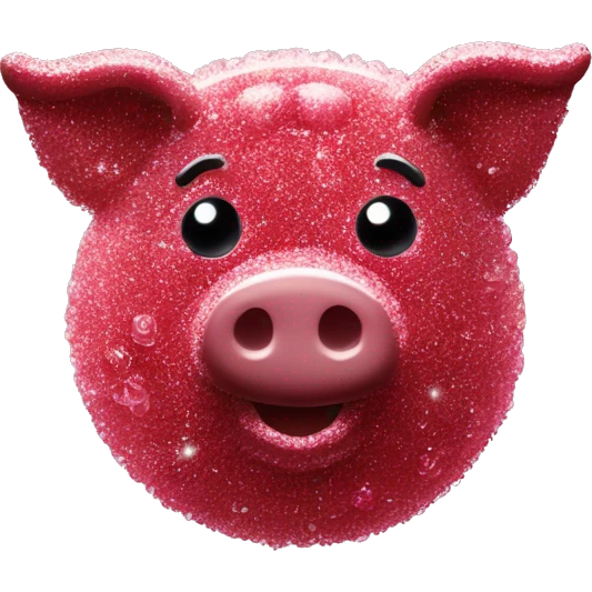 Sparkling Pig made of maroon sparkling sour candy laces andc sweets walking covered in sugar  emoji