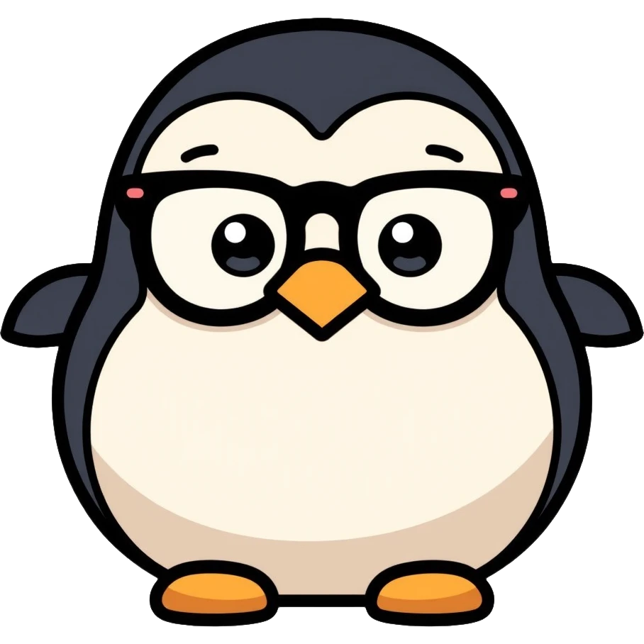 penguin head with round glasses, cute, smart looking emoji