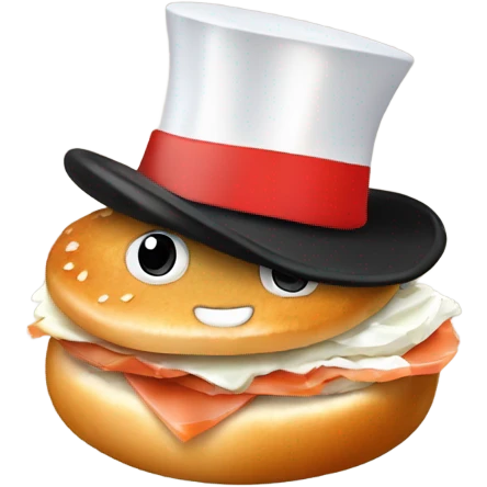 Bagel with cream cheese and lox dancing with a top hat emoji