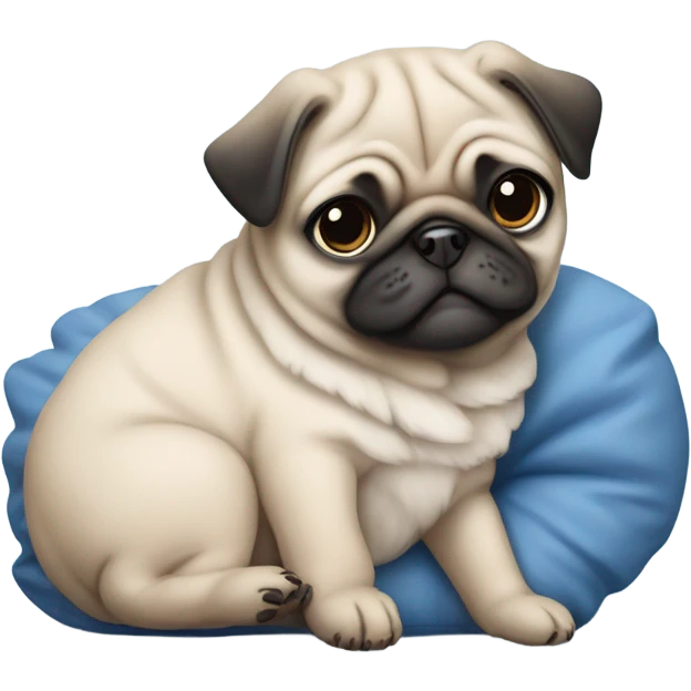Baby pug with blue eyes sleeping on a blue cushion  emoji