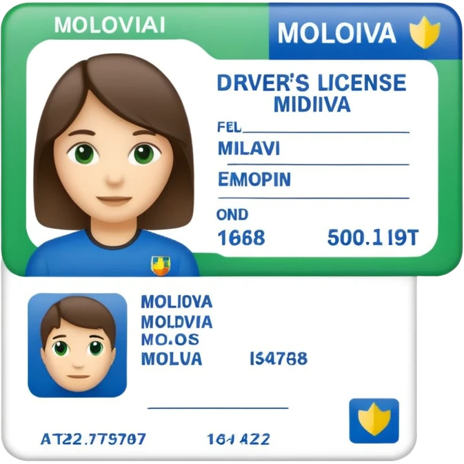 driver's license emoji with placeholder lines instead of text and a small silhouette of Moldova in the corner emoji