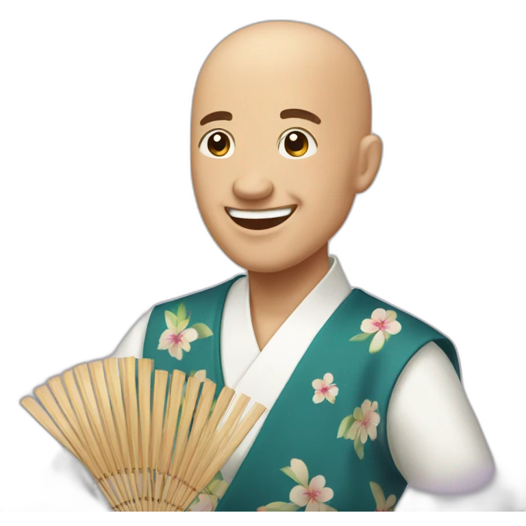an happy bald man playing mikado emoji