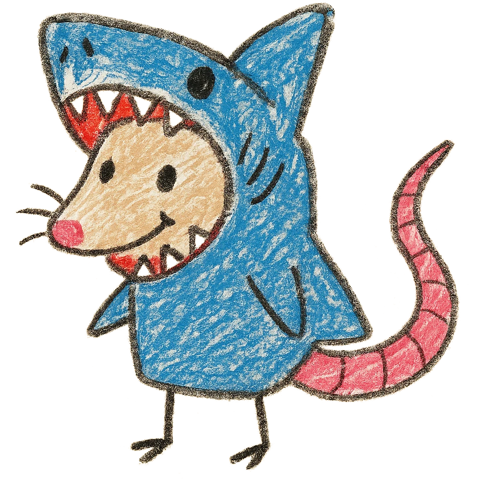 cute cartoon possum dressed up like a shark emoji