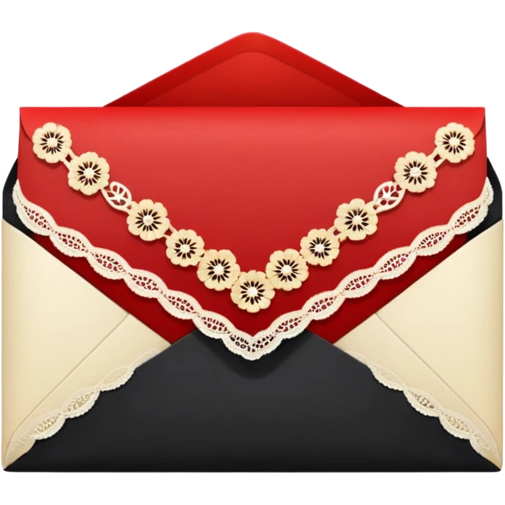 a black and red gradient closed envelope with yellowish white lace decoration emoji
