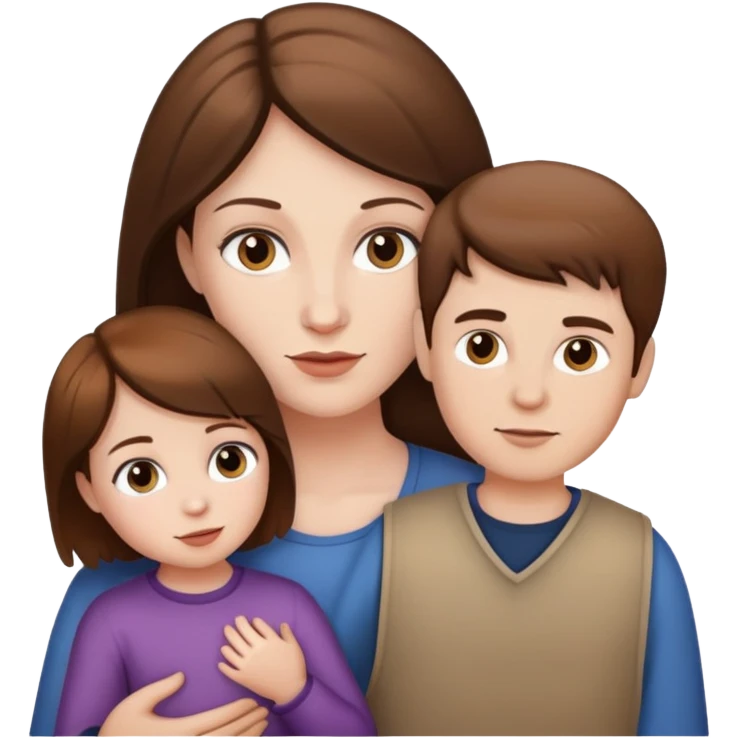 woman, man and child white skin and all brown hair emoji