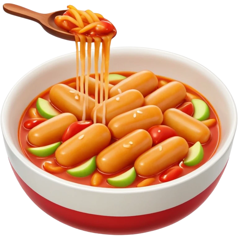 tteokbokki in a bowl, shiny and vibrant, soft shadows, white background, Apple emoji style emoji