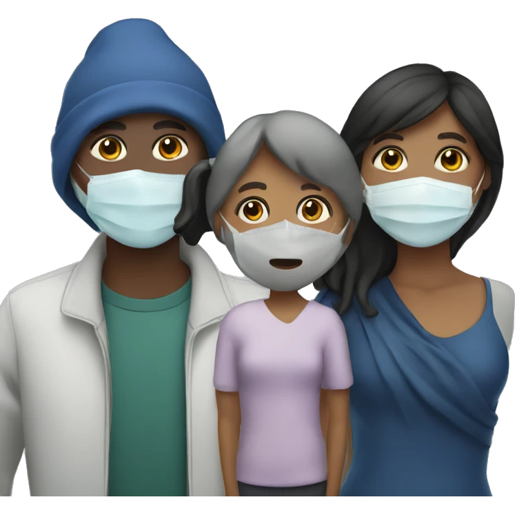 group of 3 people with one of them wearing a face covering mask emoji