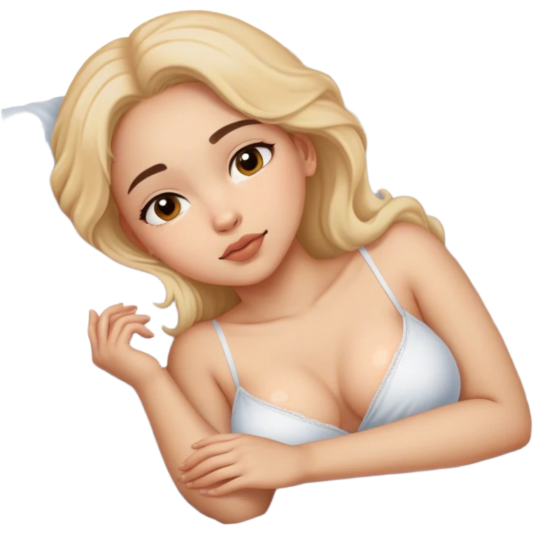 sexy girl, laying in bed, intimate, areolas sfw emoji