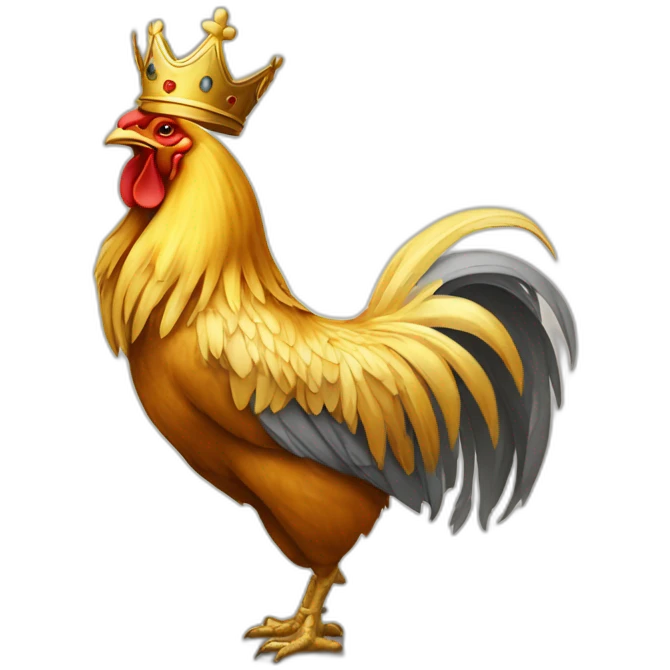 proud and howling golden rooster with a crown on its head emoji