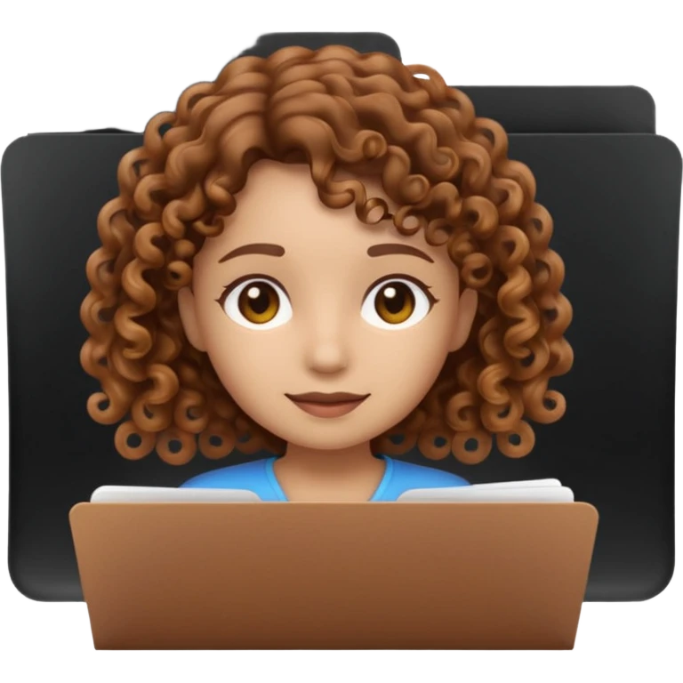 A **simple emoji-style icon** of a **black transparent plastic folder**, sleek and minimal, with **rounded corners**, subtle translucency, soft shading, and a **small logo of a canela-skinned girl with curly hair** on the front.
 emoji
