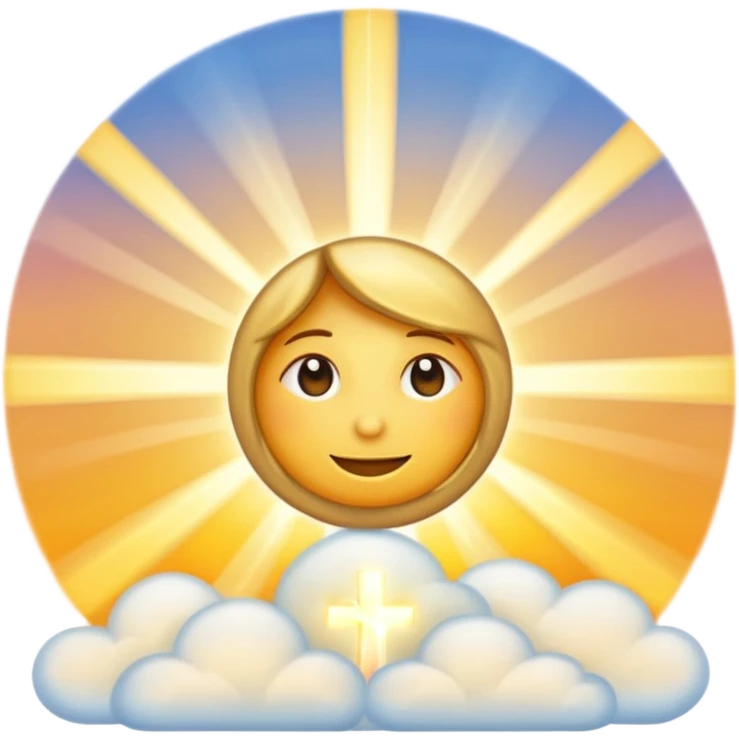 "Create a warm emoji representing morning christian spiritual awakening. Golden sunrise rays, soft light beams, peaceful clouds, or spiritual symbols like crosses, crescents, or light. No human figures - focus on light, warmth, and divine energy." emoji