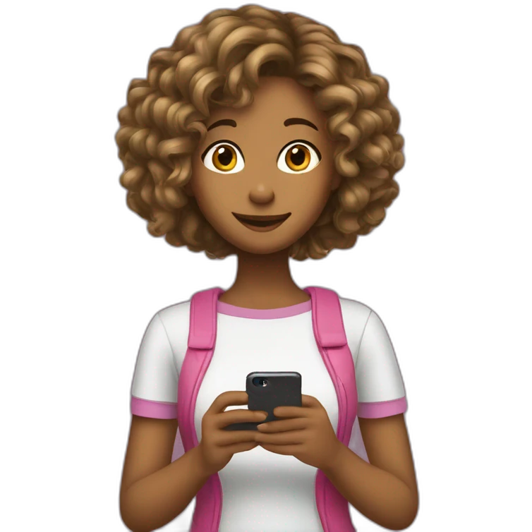 strigth hair withe skin teenager girl playing with a cellphone emoji