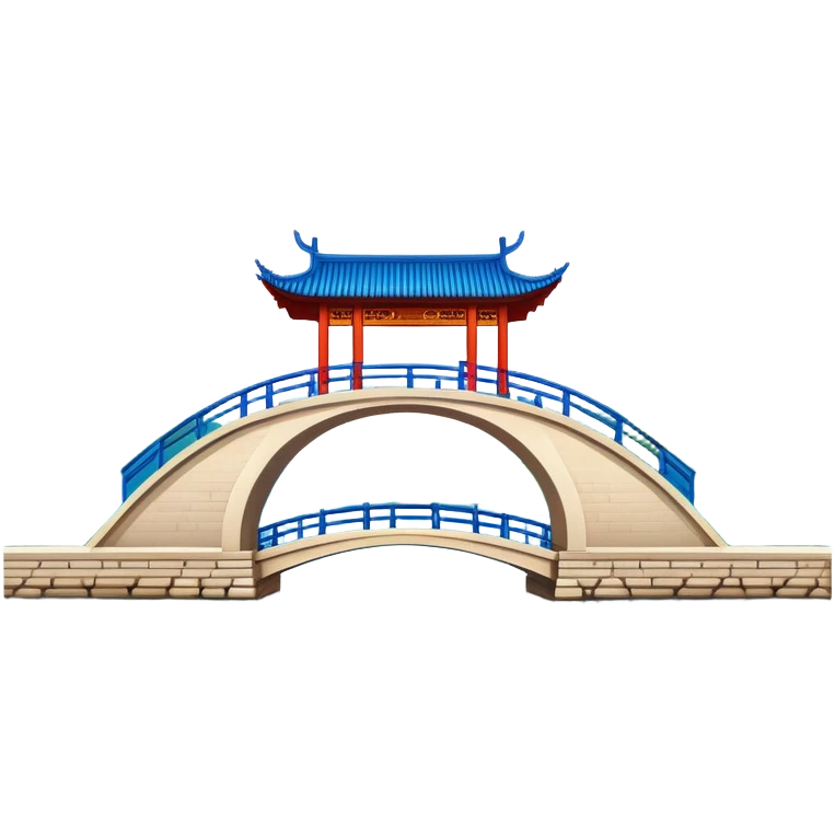 West Lake with Broken Bridge, prominent blue water surface with ripples, small traditional boat on water, symmetrical composition, simplified emoji style with bold outlines, Chinese arch bridge over expanded lake emoji