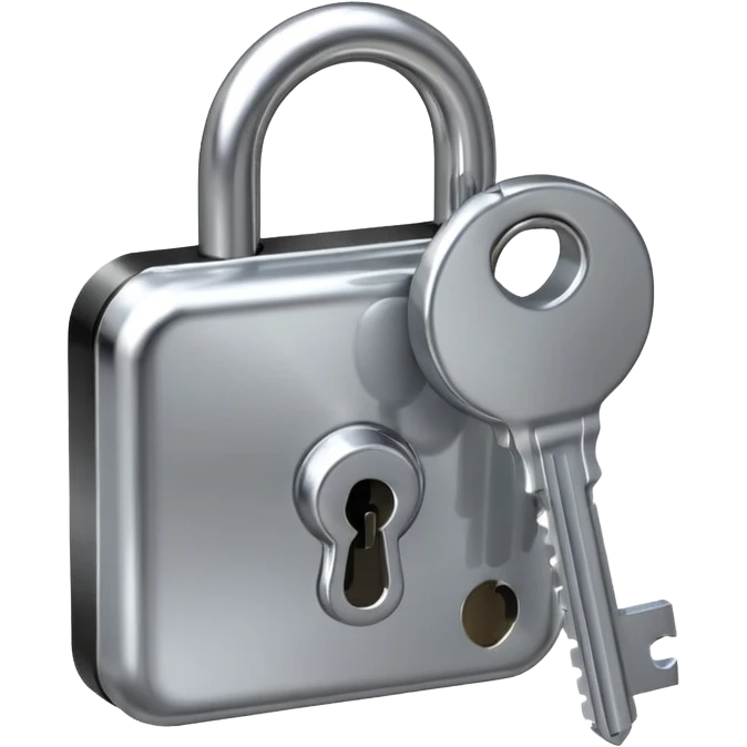 A chrome silver lock and key emoji, smooth metallic surfaces, glossy reflections, luxury swag vibe, minimal iOS emoji style, centered on clean white background emoji