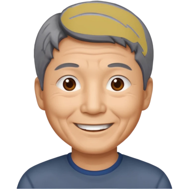 homme asiatique cheveux court gris foncé yeux marrons visage ridé sourir emoji