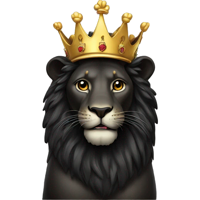 A Black lion with a gold crown on the hat. eating a slice pizza emoji