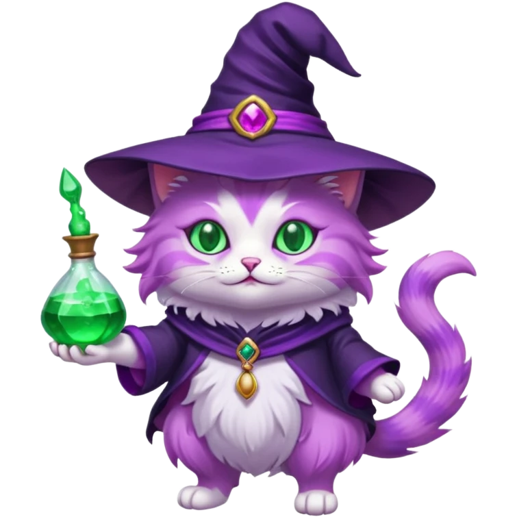Purple witch cat full body with pink potion 🧪  emoji