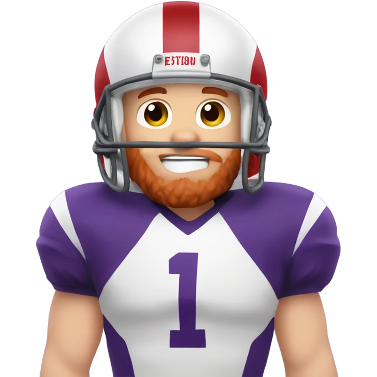 Redhead jesus playing American football wearing purple and silly face emoji