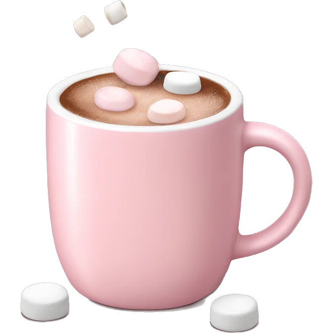 Light Pink mug of hot chocolate with marshmallows  emoji
