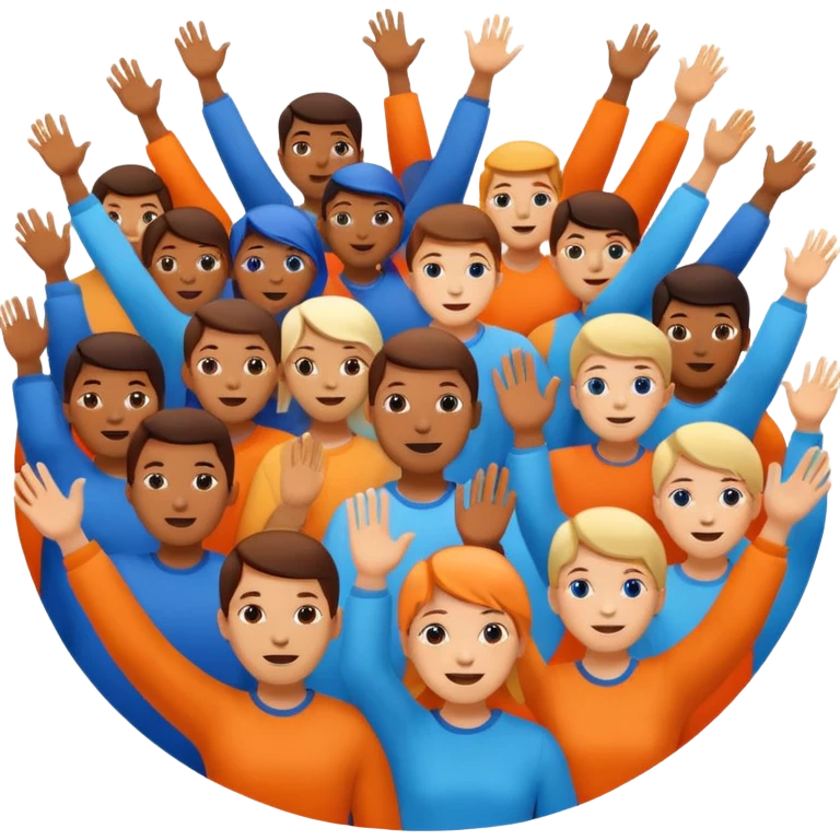A cheering  within a circle of shades of orange and blue emoji