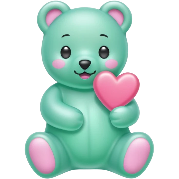 Oso gummy color verde agua  corazón rosa kawaii emoji