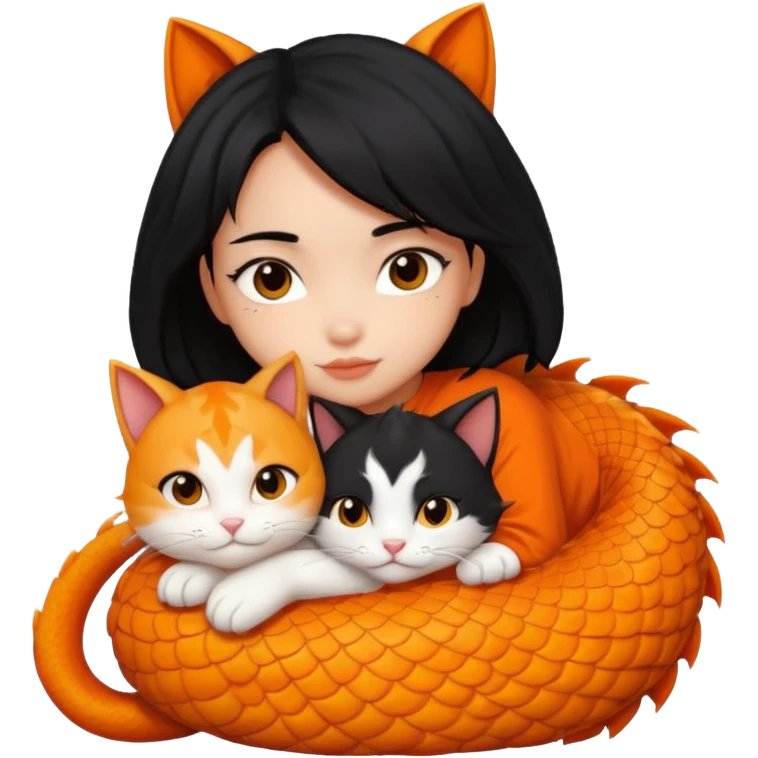 black-hair-girl snuggle with dragon lee cat emoji