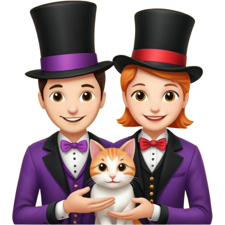 magician couple and their pet cat emoji