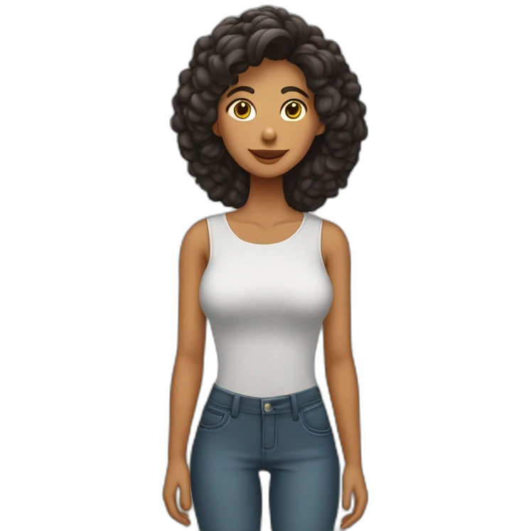 Mujer morena de pelo largo posando de cuerpo entero emoji