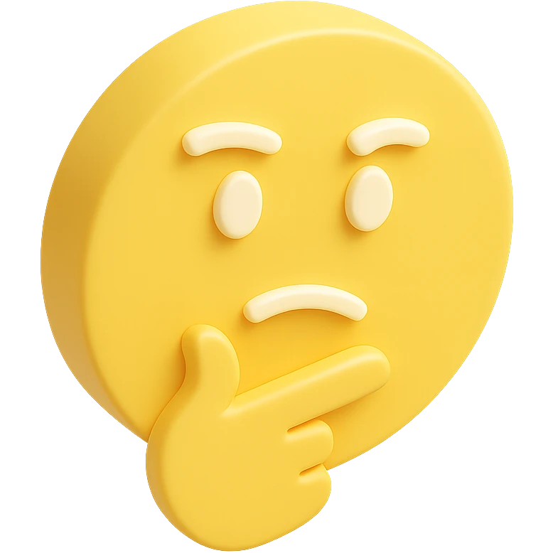 thinking emoji with expressive face, hand on chin, yellow color emoji