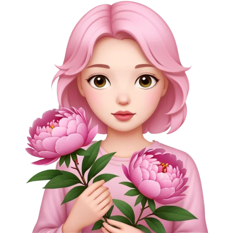Beautiful girl holding peony flowers emoji