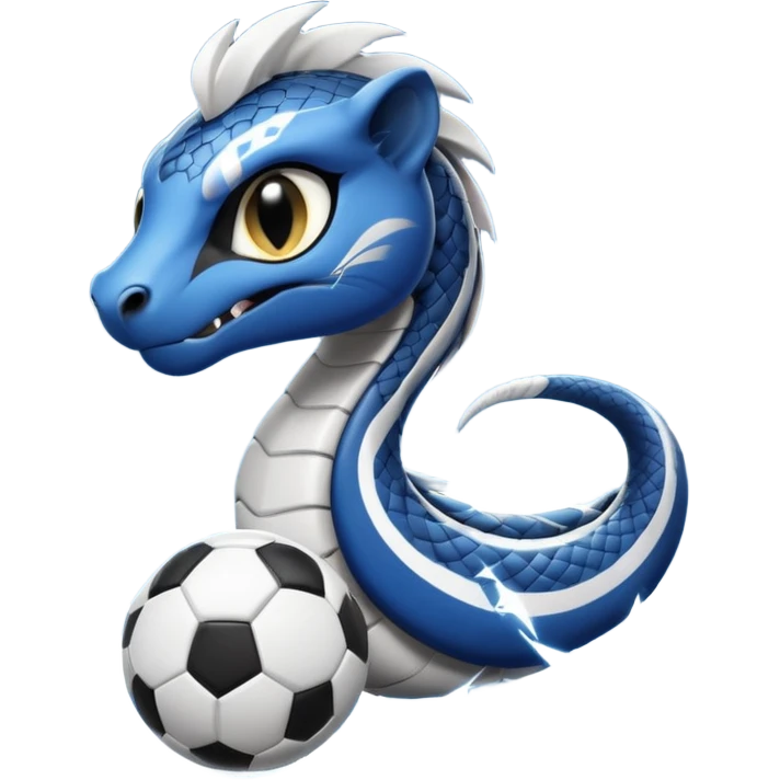 Кобра с чёрными и белыми глазами и чёрной и белой молниями из глаз. У неё чёрно-белая футбольная форма с надписью FangElite emoji