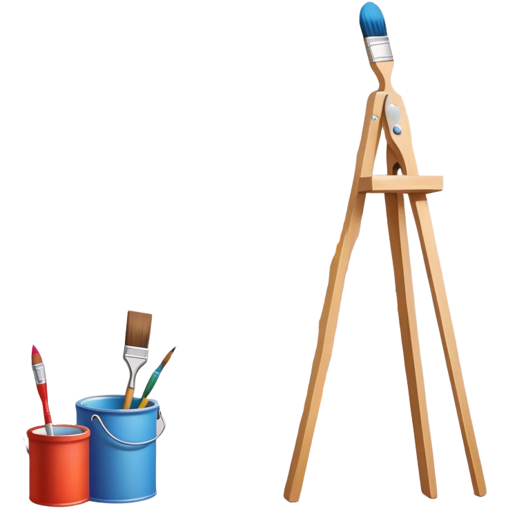 Create an icon that represents the hobby of wall painting without frame, featuring a wall with a beautiful painting in progress. The design should include a paintbrush, a roller, and part of the wall decorated with colorful patterns or a mural. The icon should show the process of creating the artwork, with the brush strokes visible on the wall, symbolizing the artistic nature of the craft. The composition should be balanced and harmonious, evoking creativity and skill. The background should be transparen emoji