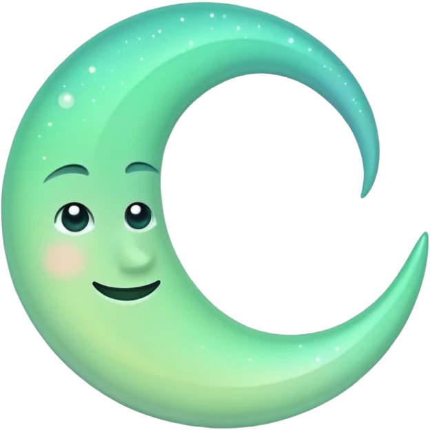 sparkly glossy pastel green-gradient crescent moon emoji