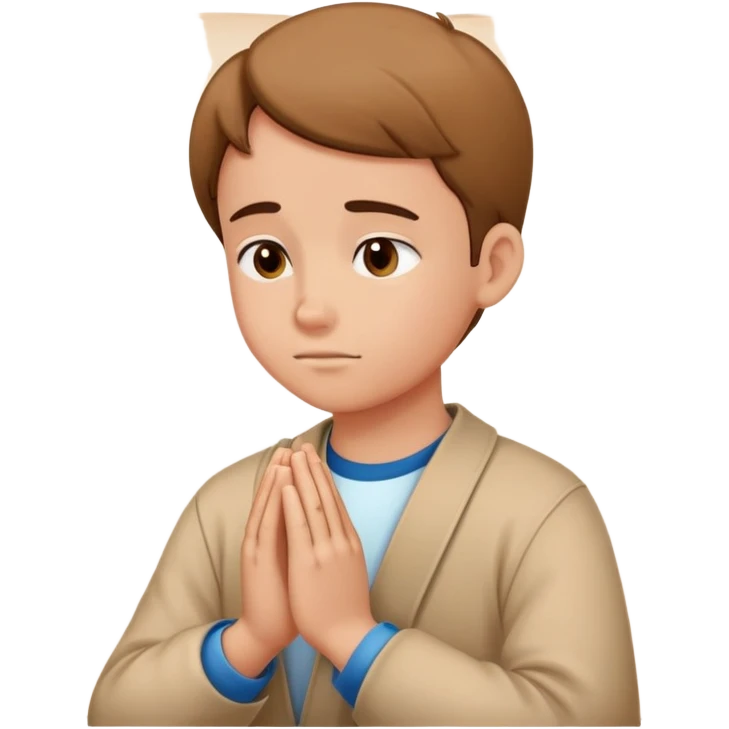 Student with hands clasped in prayer looking at essay starting with "Dear God" emoji