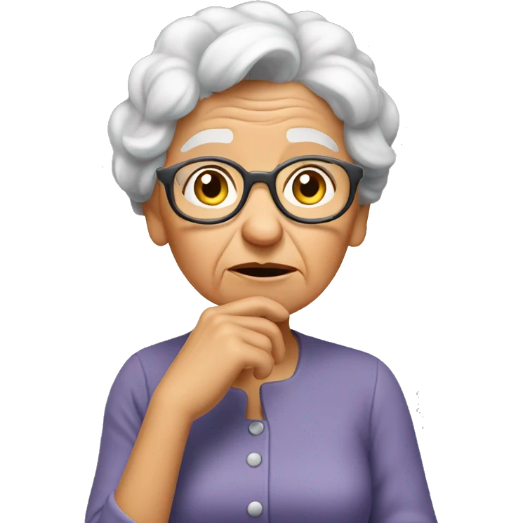 grandma thinking with hand emoji