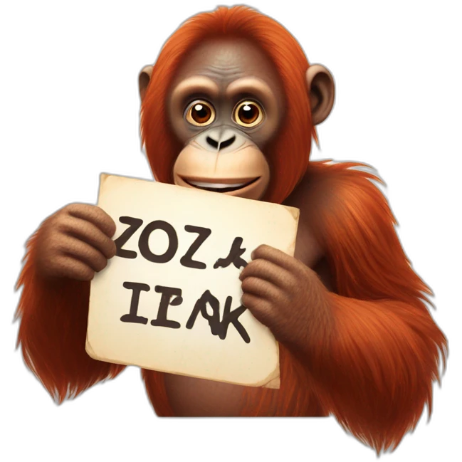 An orangutan with a sign in his hands with the inscription "Zozek Lo"An orangutan with a sign in his hands with the inscription "Zozek" emoji