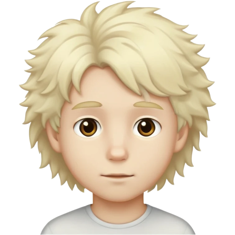 pale blonde hair boy with fluffy hair and brown eyes emoji
