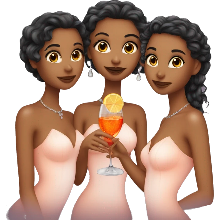Three beautiful mermaids (light skin) drinking aperol emoji