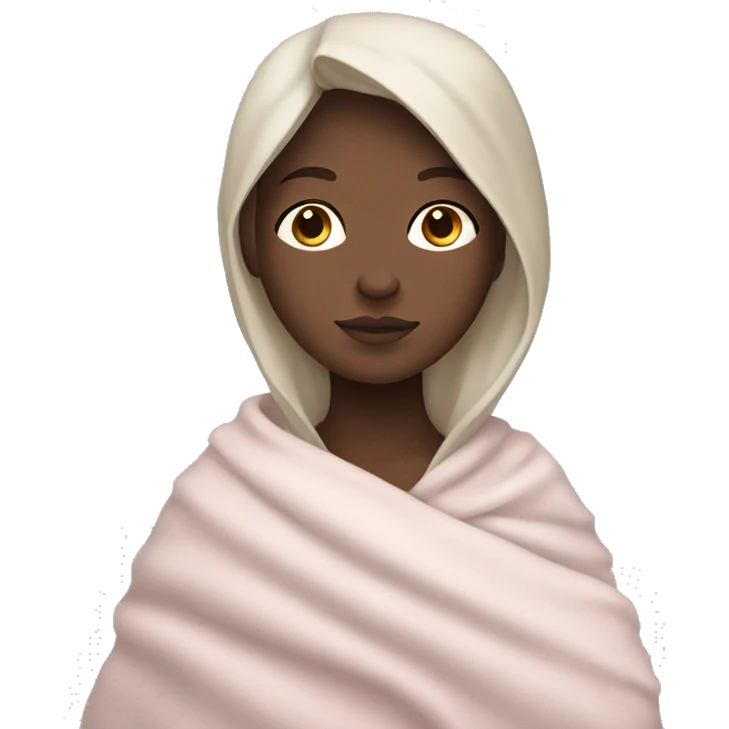 Pale white girl with brown hair wrapped in light pink blanket  emoji