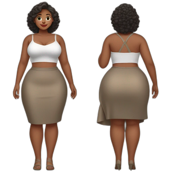 full-body-curvy-beauty-in-a-skirt as three-view drawings emoji