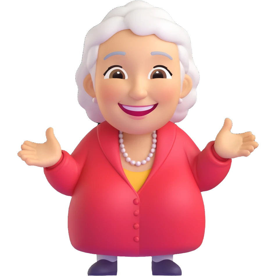 grandma with a big smile emoji