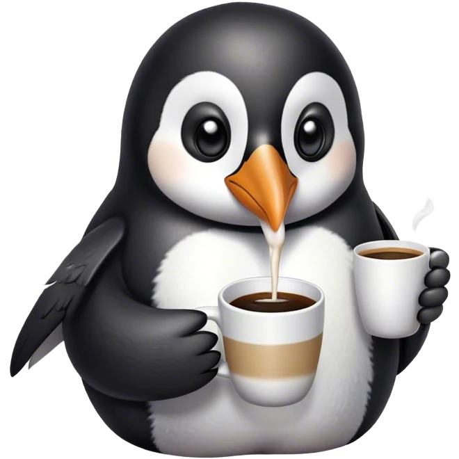 a cute penguin drinking coffee emoji