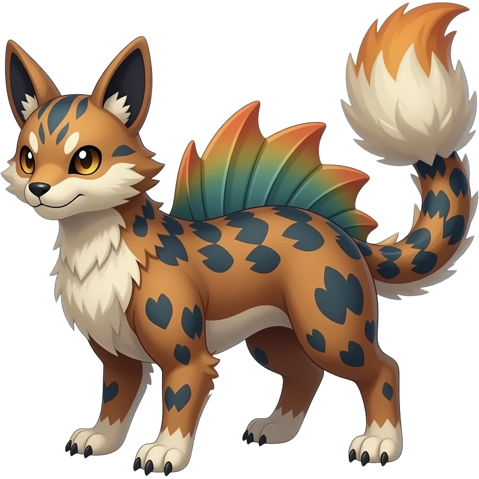 unique-patterned finned epic legendary vintage antique aesthetic quadrupedal fuzzy fury scaly feral fantasy-Litten-Luxray-Shinx-Luxio-Vaporeon-Milotic-Furret-Fakémon-fusion-hybrid-creature emoji