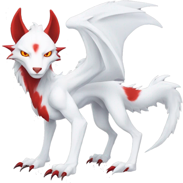 White edgy cute badass epic anthro modern albino sergal-vernid-Fakémon with red mane and red eyes, full body emoji