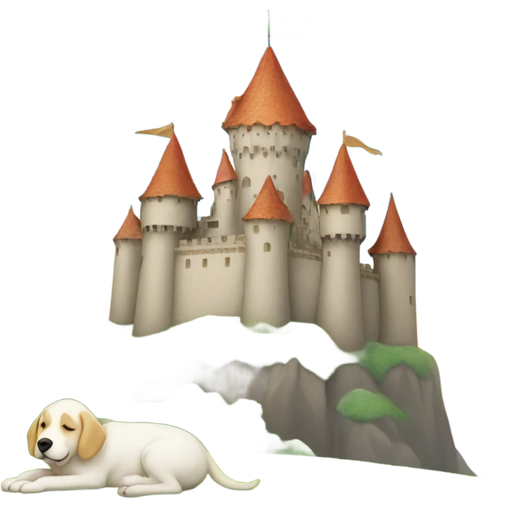 Castle under a rainbow with a sleeping puppy  emoji
