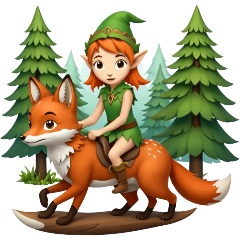 tiny forest elf with freckles riding fox emoji
