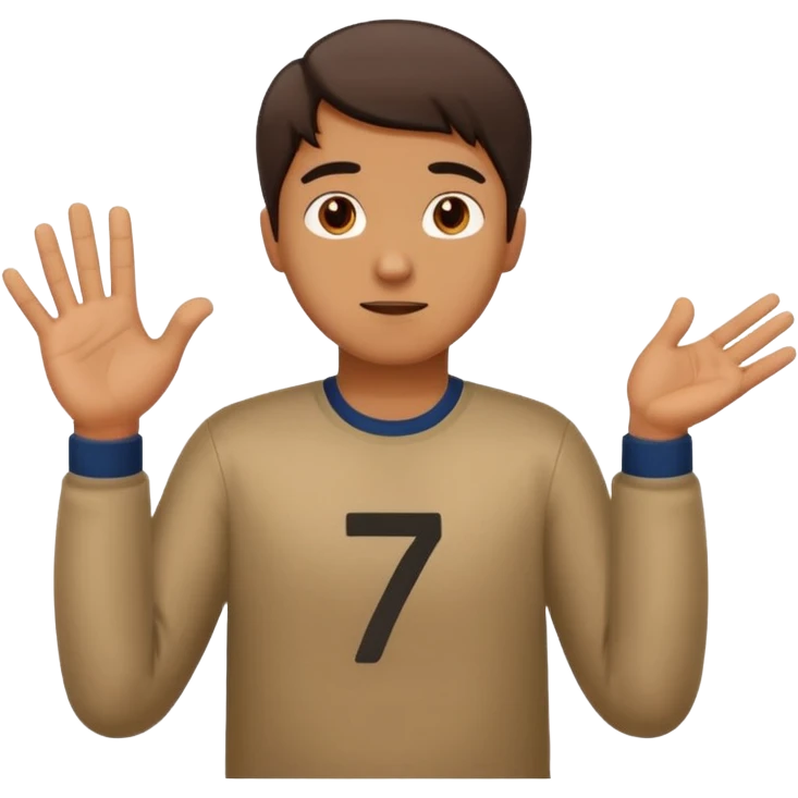 a guy shrugging his shoulders with a 6 above his right hand and a 7 above his left hand emoji