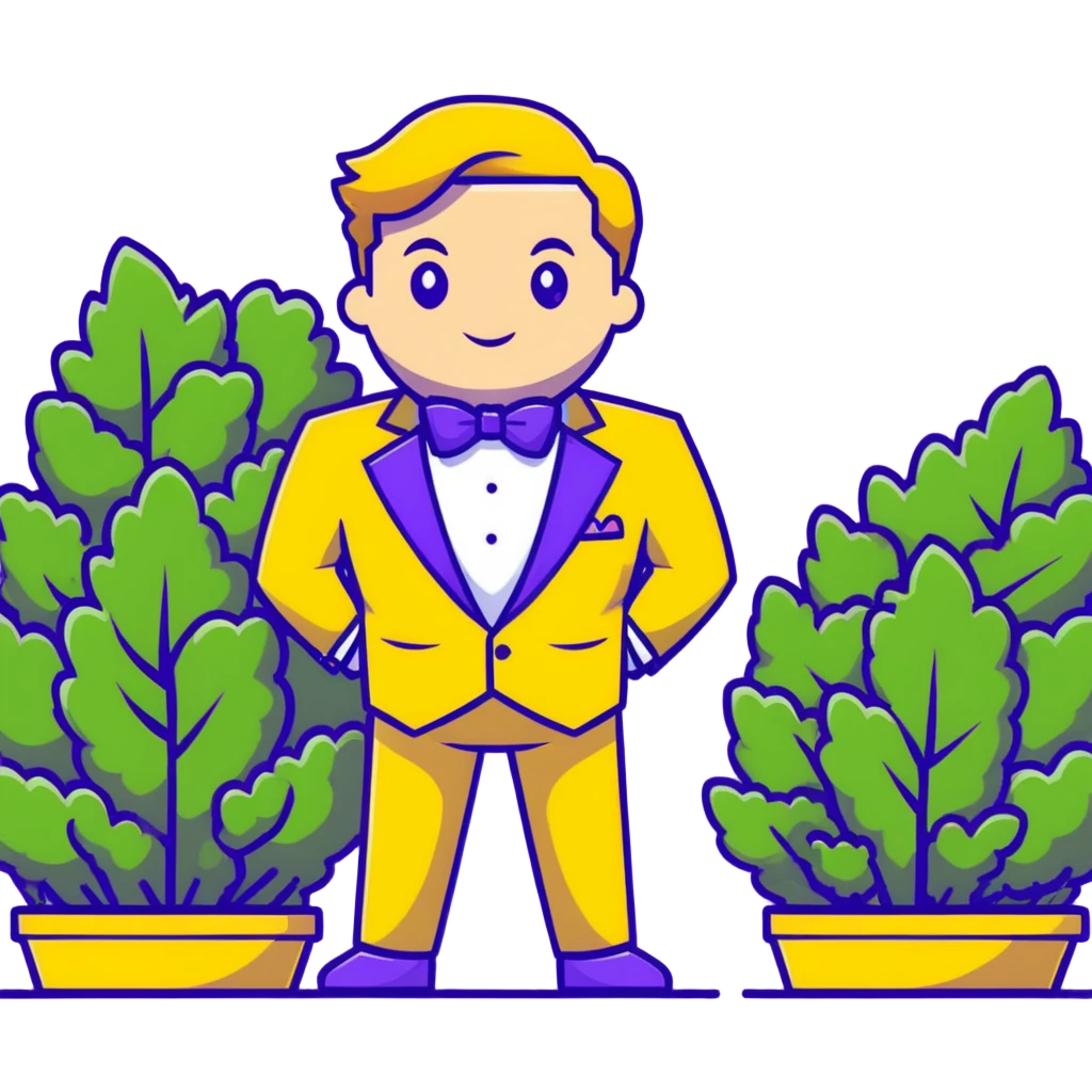Man in a yellow tux hiding in a bush emoji